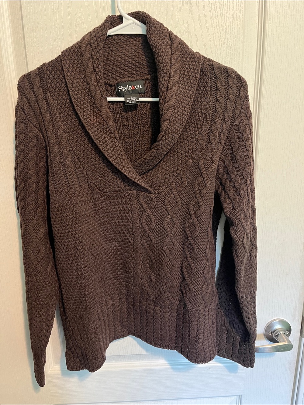 Style & Co. Chocolate Brown Cable Knit Shawl Collar Sweater